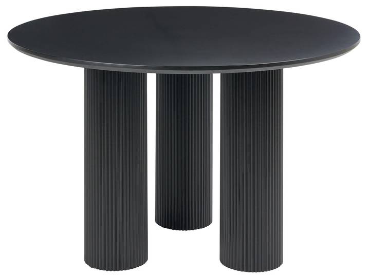 BELIANI Esstisch Schwarz MDF-Tischplatte Matt Rund ø 120 cm für 4 Personen mit Geriffelten Zylindrischen Beinen Moderner Küchentisch Speisetisch