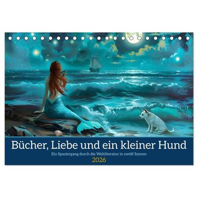 Bücher, Liebe und ein kleiner Hund (Tischkalender 2026 DIN A5 quer), CALVENDO Monatskalender