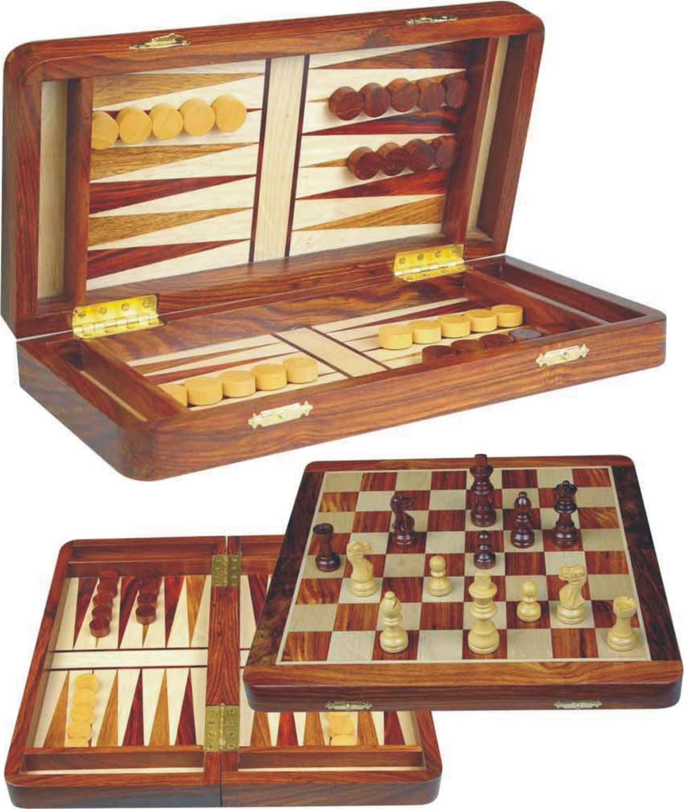 Hot Games Luxe Magnetisch Schaken en Backgammon Set van Akaziahout, 30 cm