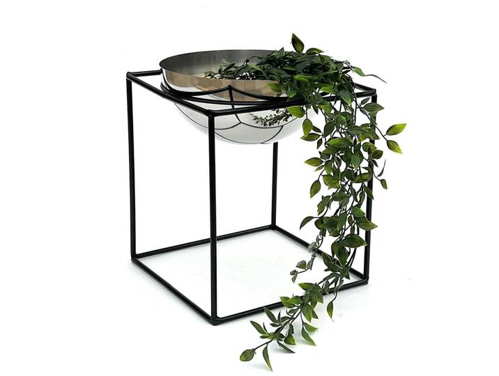 DanDiBo Dandibo Blumenhocker Metall mit Topf Schwarz Silber 35 cm Blumenständer 96256 L Blumensäule Modern Pflanzenständer Pflanzenhocker, 25x35x25 cm, Wohnzimmer, Wohnzimmertische, Blumenständer