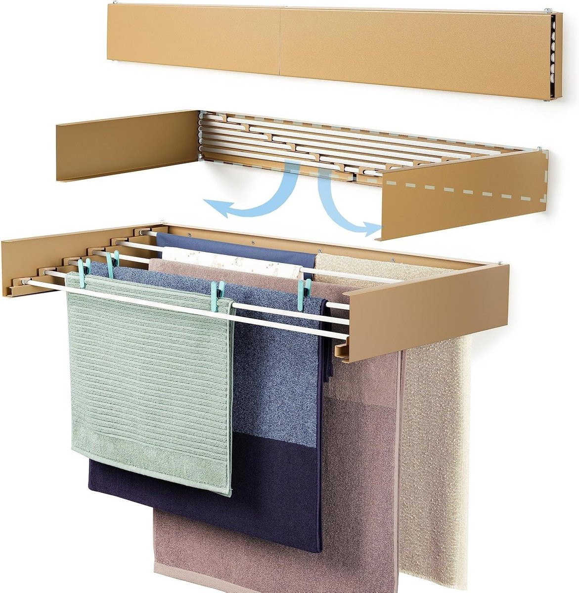 Merkloos Opvouwbaar Wanddroogrek in Beige, Breedte: 100 cm