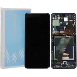 LCD Display mit Rahmen für Samsung Galaxy S20 Ultra, Galaxy S20 Ultra 5 G, Cosmic Black, ohne Kamera