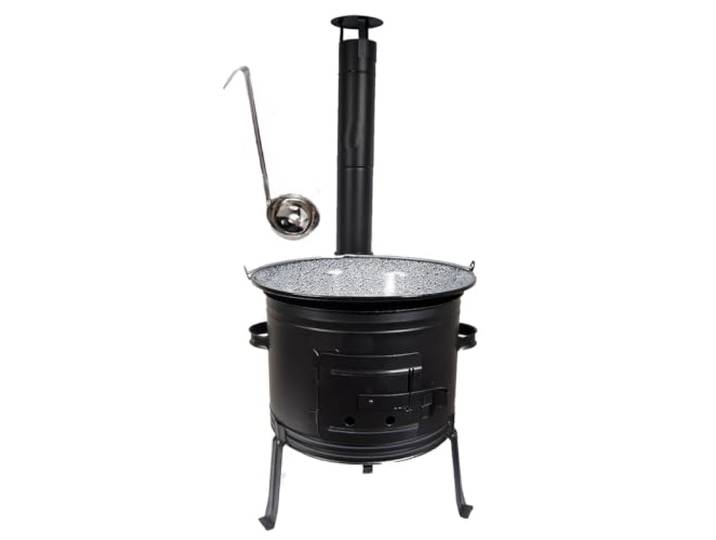 Set Holzofen + Topf 22 L Emaille + GRATIS Schöpfkelle Ungarische Gulaschkanone Kochtopf Suppentopf