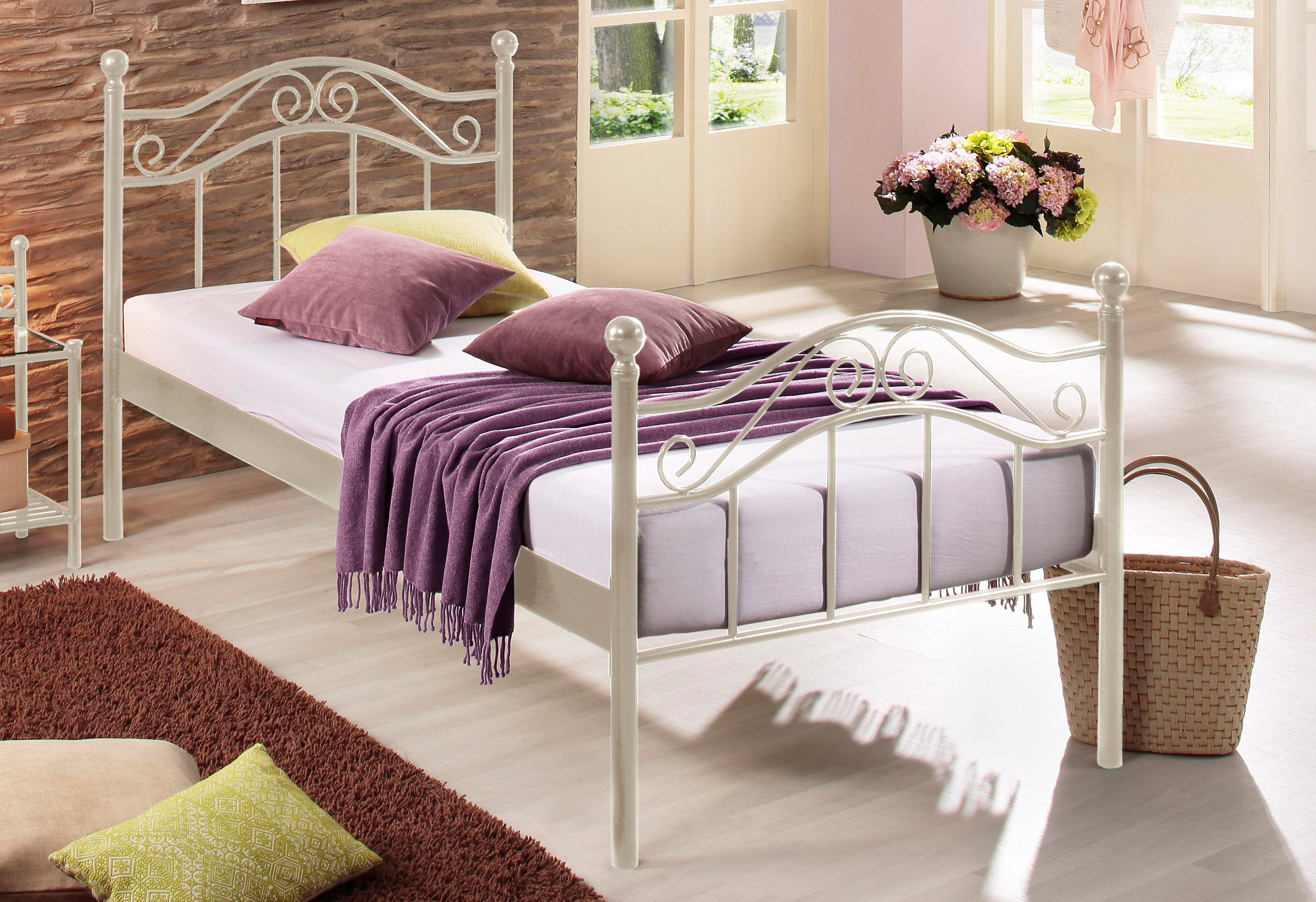 Metallbett HOME AFFAIRE, beige (cremeweiß), L:210cm, Betten, Metallbett cremeweiß Liegefläche Länge B: 200cm x 90cm