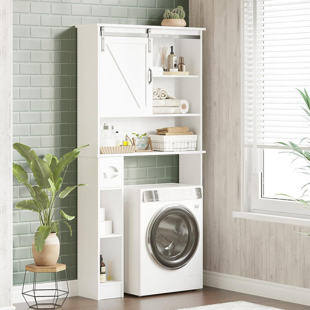 Brambly Cottage Over The Toilet Storage Cabinet With Sliding Door, Above Toilet Storage Cabinet, Over Toilet Bathroom Organizer Space Saver With Tissue Hook & Adjusta Natural 166cm H X 79cm W X 20cm D