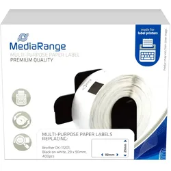 MediaRange Universal-Papieretiketten, für/ersetzt Brother DK-11201, 29x90mm, 400 Stück, schwarz auf weiß