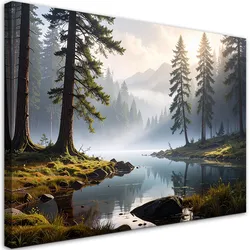 LEINWANDBILD, Wald im Nebel Fluss Landschaft Natur