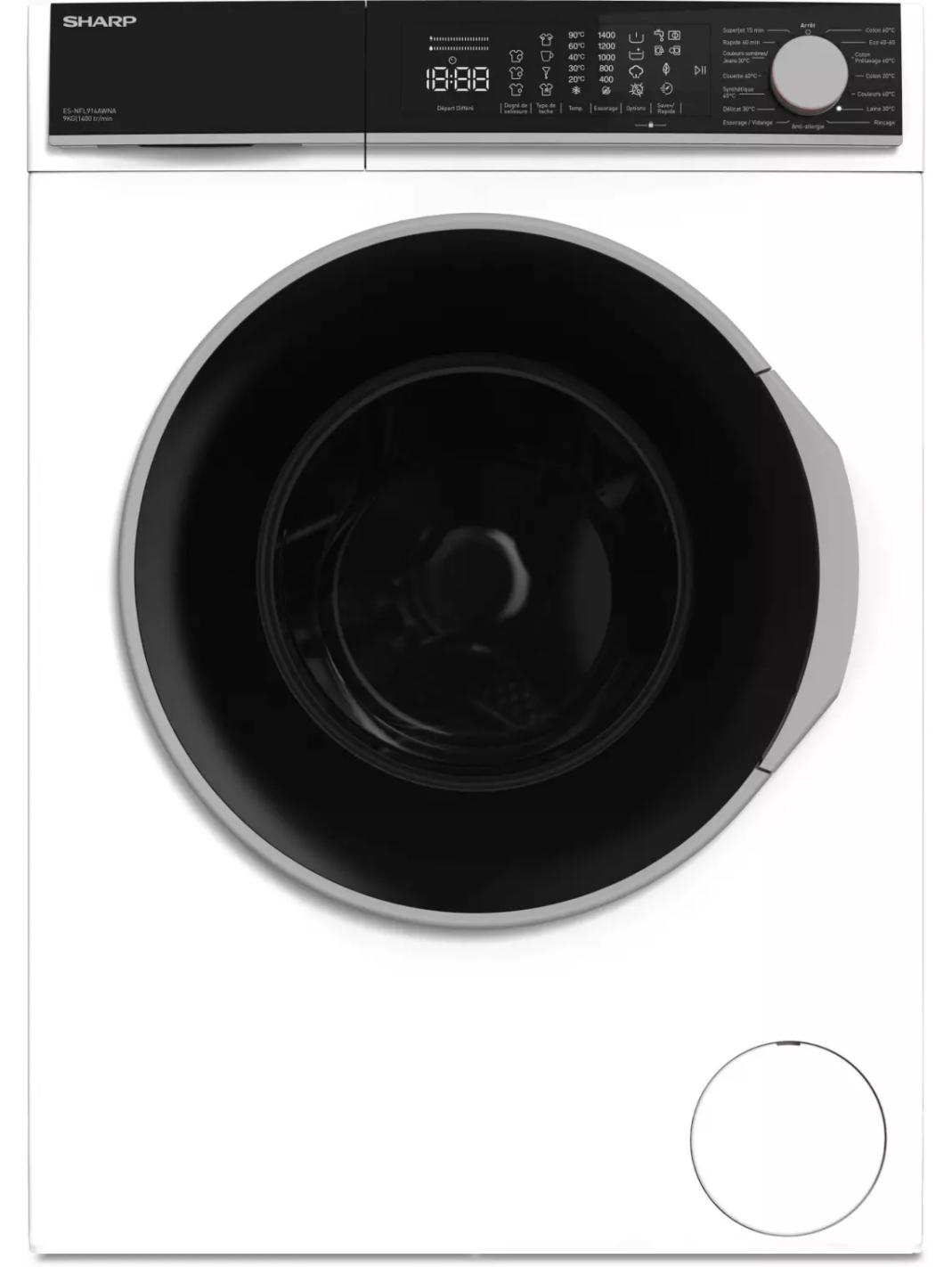 Sharp ES-NFL914AWNA, Frontlader, 9 kg, B, 77 dB, 1330 RPM, A