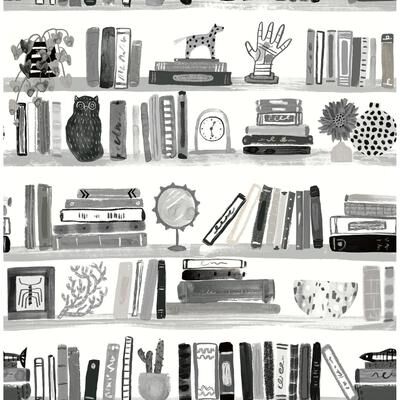 NuWallpaper Painterly Black Shelf Stories Novelty Peel & Stick Wallpaper