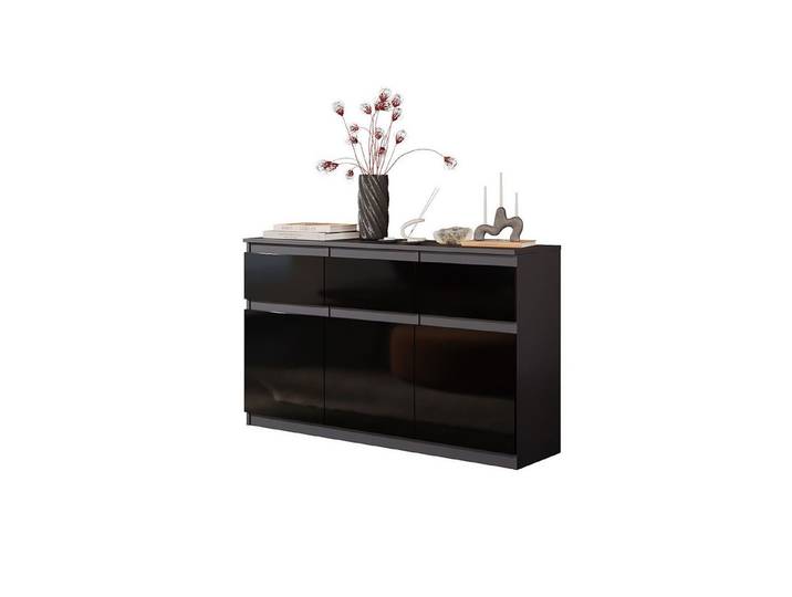 Furnica Kommode Sideboard NOAH 120cm - Anthrazit Grau / Schwarz Hochglanz