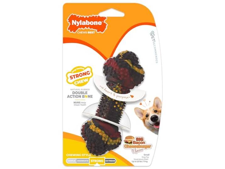 Interpet NRD001PEU Nylabone kauwspeelgoed voor sterke kauwers, botten - Bacon-Cheeseburger-smaak, S