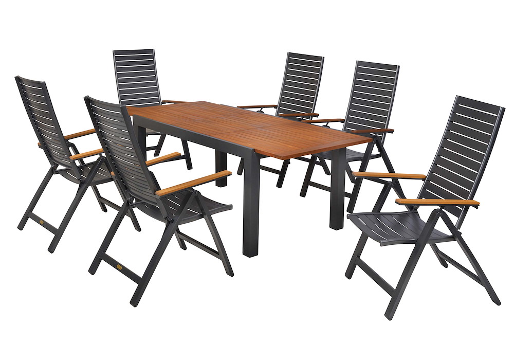 MERXXHANDELS Astros Set 7tlg Alu/Kunststoff Ausziehtisch 150 (200) x 90 cm 16980309