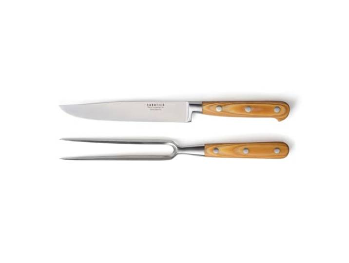 SABATIER TROMPETTE Essentiel couteau et fourchette à découper\, bois pakka Couteau et fourchette à découper pour rôtis et volailles\, acier inox MoV\, manche bois de pakka riveté