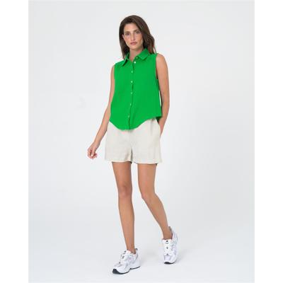Klassische Bluse FRESHLIONS "Ruth", Damen, Gr. M, grün, 100% Baumwolle, unifarben, normal, Blusen, im ärmellosen Design