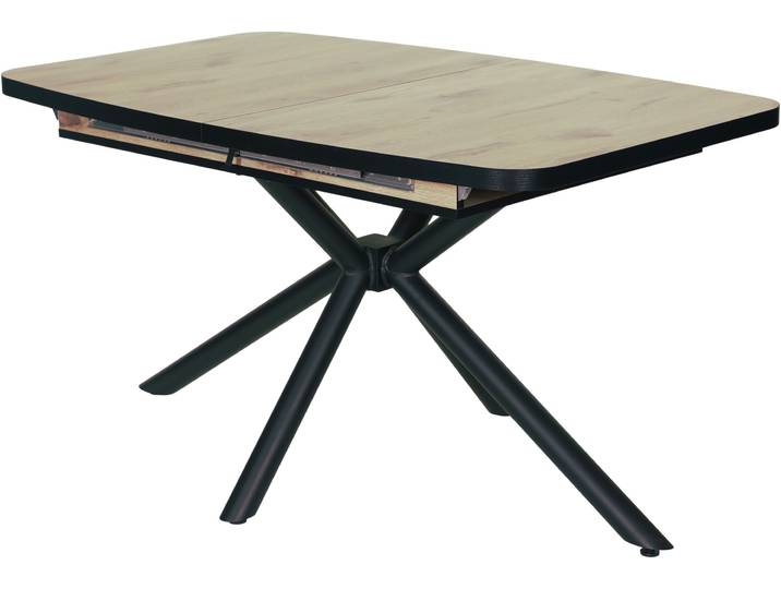 Esstisch HELA TOKIO , schwarz (viking oak, schwarz, schwarz, viking oak, schwarz), B:140cm H:76cm T:90cm, Tische, Esstisch, X-Gestell,Synchronauszug,bootsförmig,ABS-Kante,Melamin