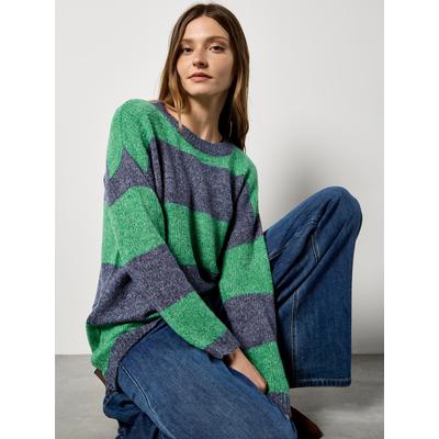 Streifenpullover APRICOT "Oversized Pullover", Damen, Gr. M (38), grün (navy), Strick, , Modisch, oversize Lang, Rundhals, Gerippt, Pullover Streifenpullover, mit Blockstreifen