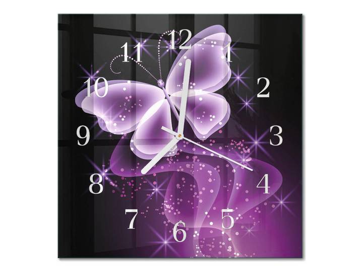Tulup Wanduhr 30x30 cm - Schmetterling, Lila, Glas, Quadratisch, 30x30x0.4 cm, Dekoration, Uhren, Wanduhren