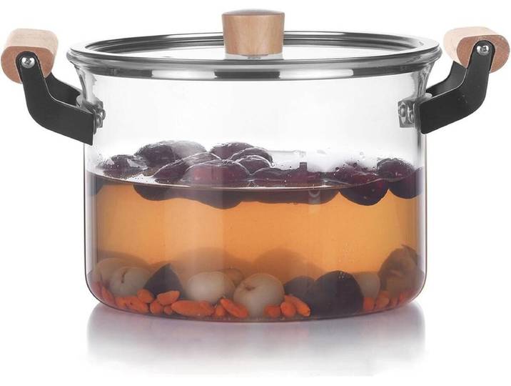 FELIXLEO Kochtopf 3,5L Klarglastopf Glas Kochtopf Simmertopf Bratentopf Holzgriff, (3-tlg)