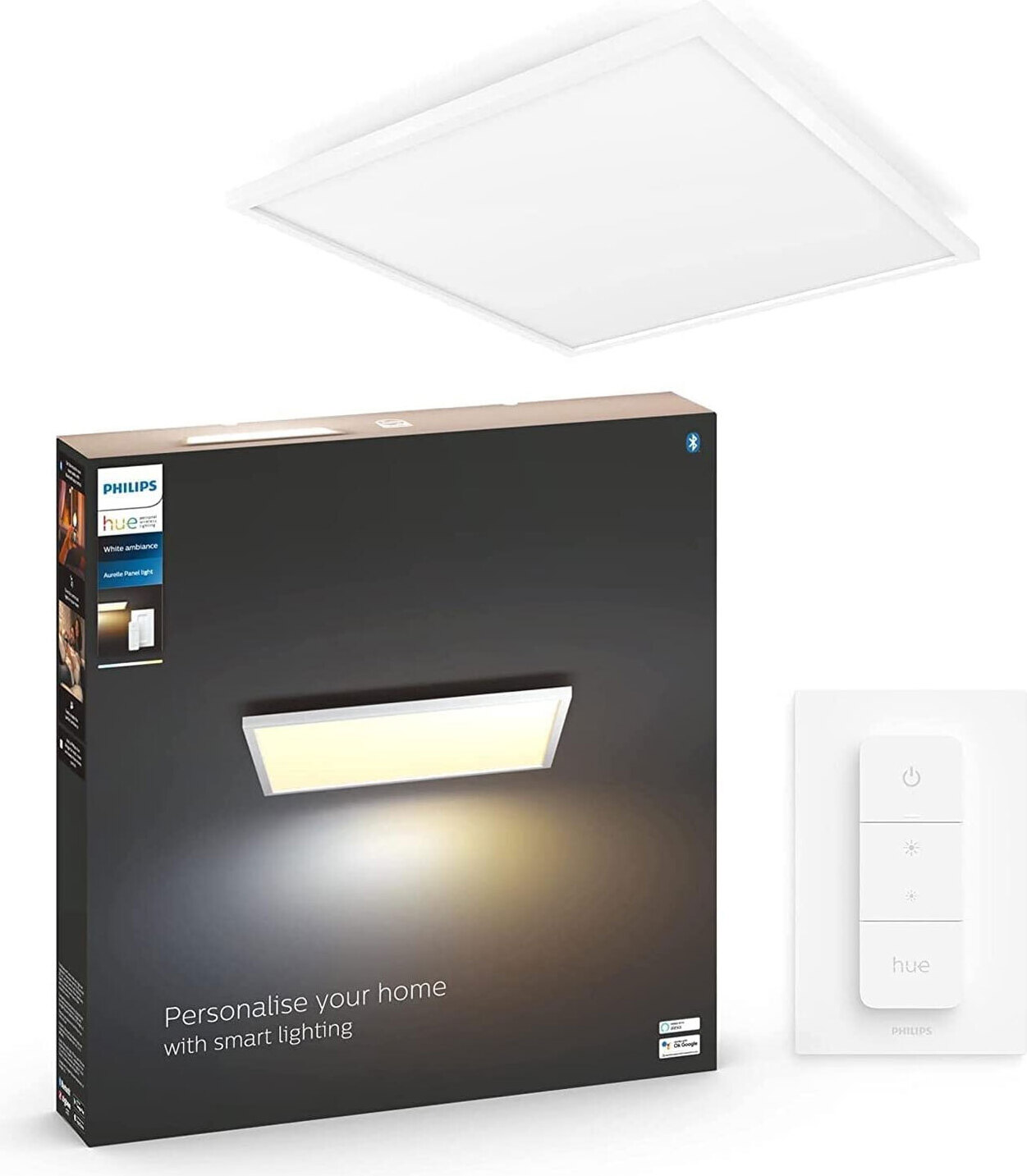 Philips Hue White ambience Aurelle quadratisches Panel 60x60 weiß + Dimmschalter, Intelligente Deckenbeleuchtung, Bluetooth/Zigbee, Weiß, LED, Aluminium, Nicht austauschbare(s) Leuchtmittel
