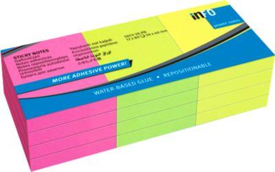 inFO Power Notes Haftnotizen, 50 x 40 mm, 80 Blatt pro Block, 12 Blöcke, 3 Farben