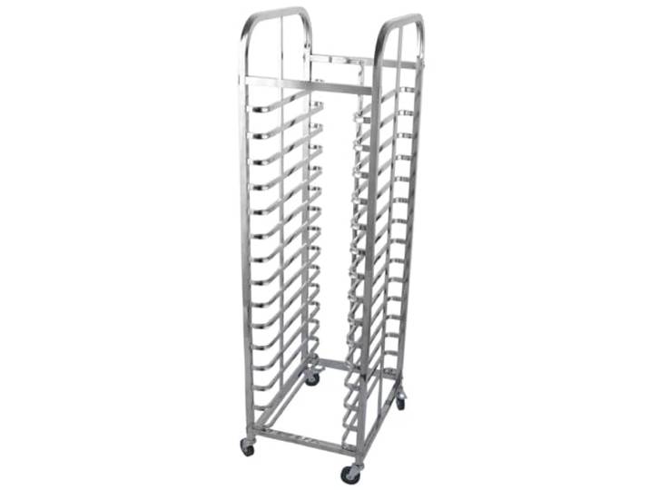 Gastronorm Tablettwagen aus Edelstahl mit 15 Schienen für Tabletts 60 x 40 cm - Temperaturbeständigkeit bis 200°C - Feststellbremsen - Regalwagen, Küchenwagen, Abräumwagen, Rollwagen
