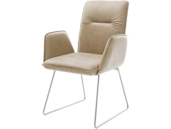 DELIFE Polsterstuhl Vinja-Flex, Kufengestell Edelstahl Mikrofaser Beige Vintage