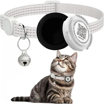 Uplift Picks Reflective AirTag Cat Collar With QR ID Tag white