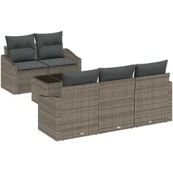 vidaXL 6-teiliges Garten Sofa Set mit Kissen Grau Poly Rattan