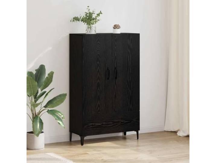 HEFZGDB Dekorativer Beistellschrank für die Einrichtung: Modernes Highboard mit Schublade, Zwei Türen und Stauraum als stabiles Highboard mit Wandhalterung aus Holzwerkstoff in Schwarz