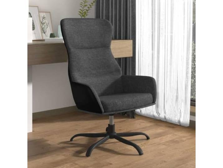 Relaxsessel, dunkelgrau, Stoff und Kunstleder, um 360 Grad drehbar Stabiler Metallrahmen, bequeme Armlehnen, gepolsterter Sitz, modernes Lounge-Design