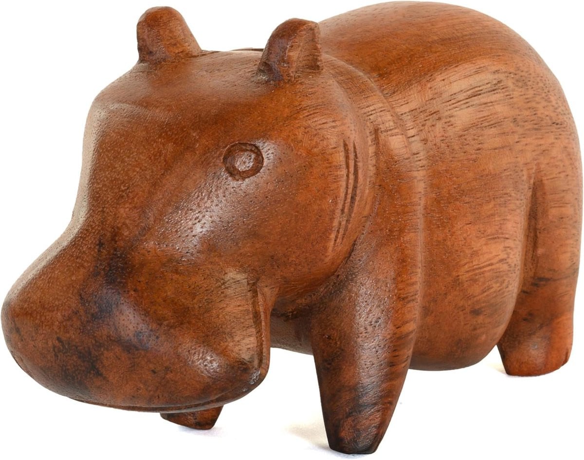 Handgesneden houten nijlpaard ornament voor op tafel