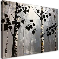 BILD auf Leinwand, Birkenwald Natur schwarze Blätter