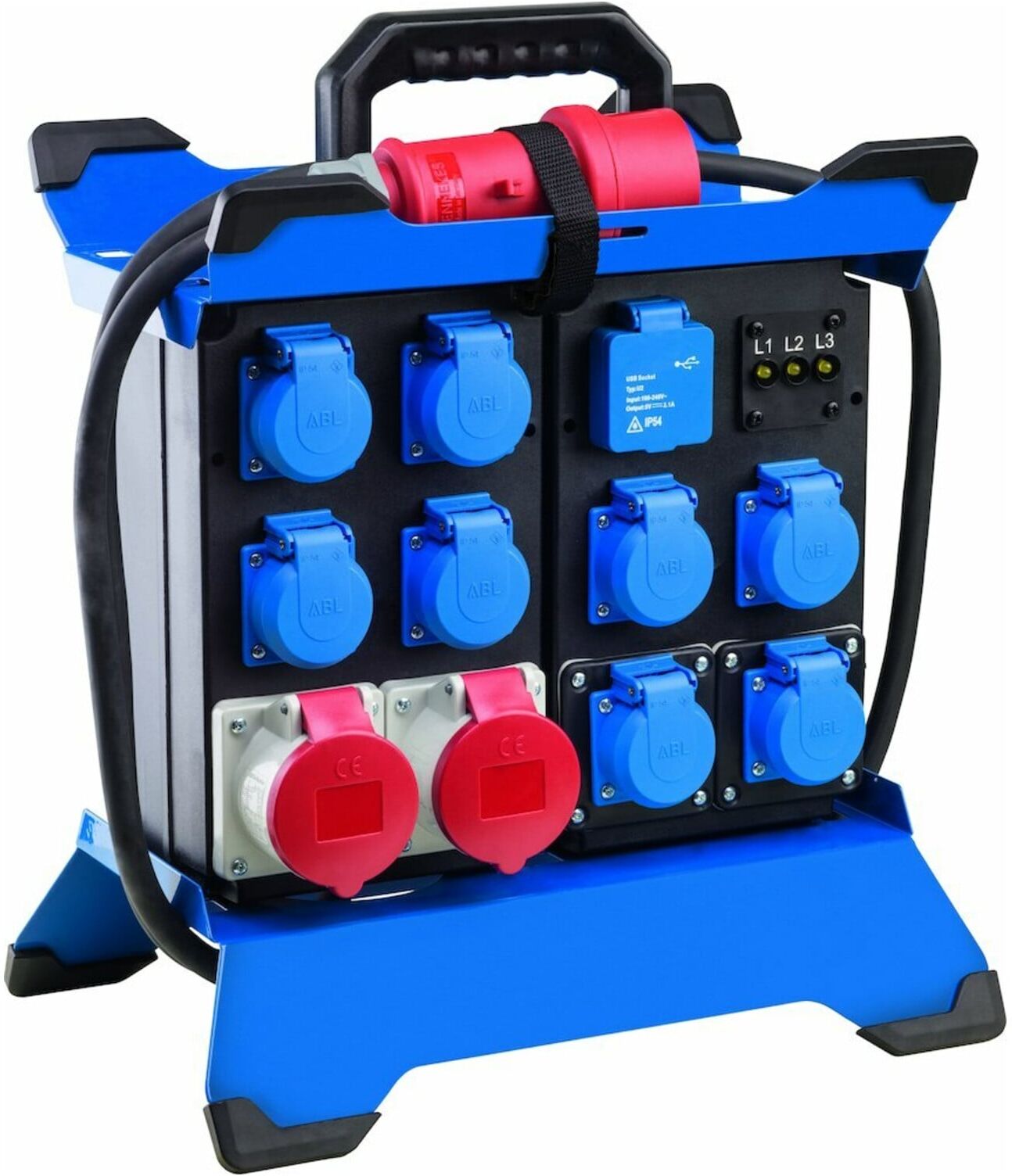 as - Schwabe STECKY DUO CEE-Standstromverteiler mit zwei CEE-Steckern 400V, 16A, 5-polig, für den Einsatz auf Baustellen, 60932)