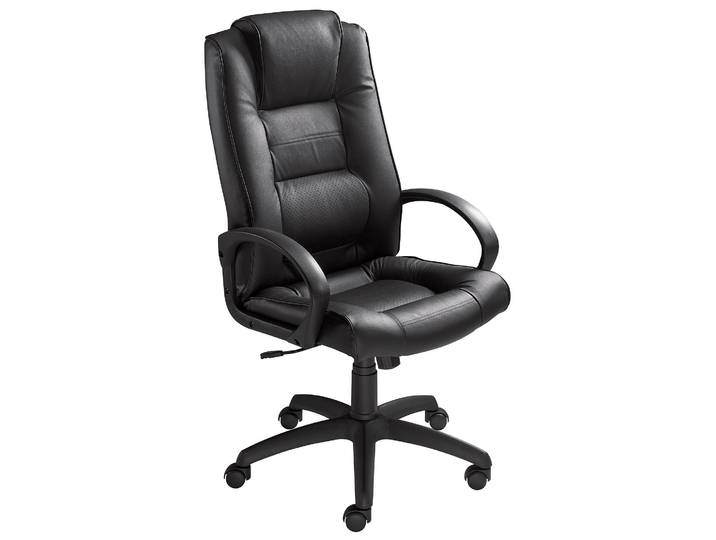 Fauteuil CAPITAL Croûte de cuir Noir Hauteur réglable - Accoudoirs Dossier Appuie-tête Roulette