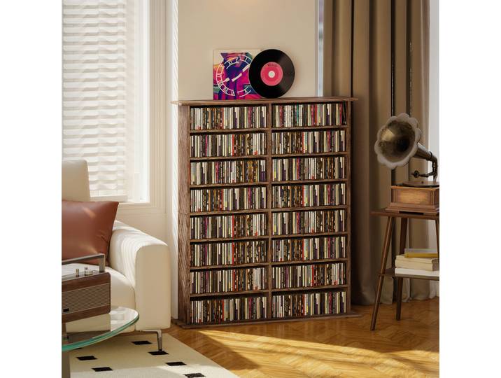 HOMCOM Meuble CD/DVD 16 Compartiments 12 Étagères Marron
