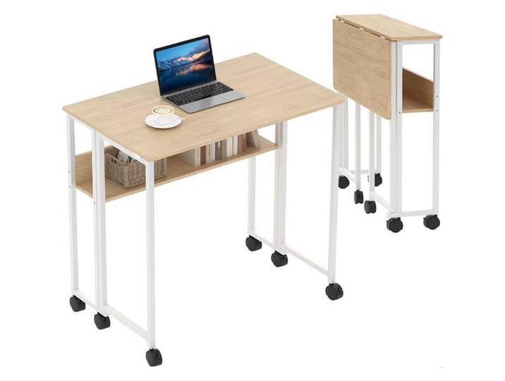 Table de Bureau Pliante Bureau Informatique Pliable Petit Table d'Ordinateur Assemblage Simple 80 x 50 x 75H - Chêne