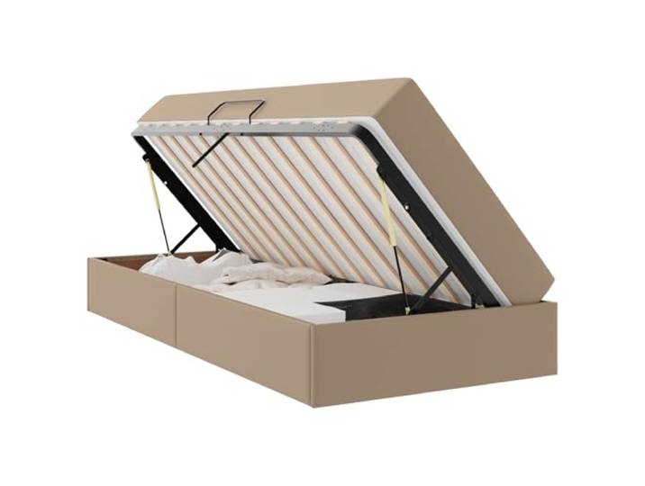 KKgypkn Aufbewahrungsbett mit Matratze 2 pcs Cappuccino Kunstleder, Stauraumbett mit schwarzem Metallrahmen und hydraulischem Seitenlift