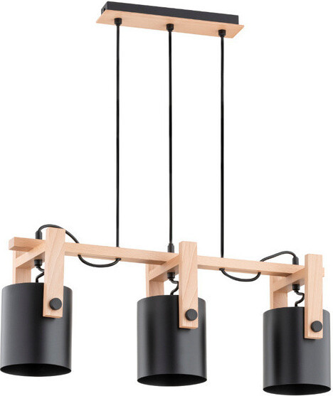Alfa TROIS Industriële Hanglamp met Houten Frame, Drievoudig en Verstelbaar, 3xE27, ALF63056