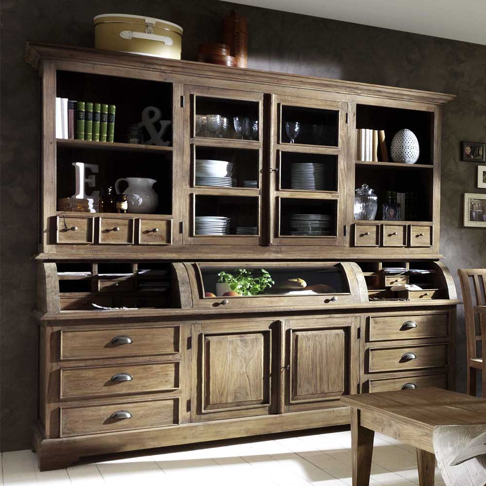 Pharao24.de Esszimmerschrank aus Teak Recyclingholz 220 cm breit
