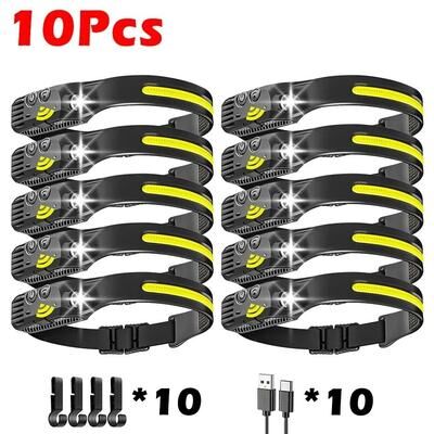 Uplifted Finds Panoramic COB LED 5 Mode Motion Sensor Rechargeable Headlamp 10 Pcs With Hooks