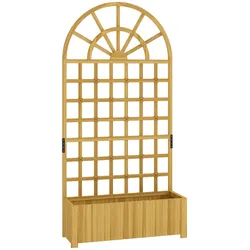 Outsunny Hochbeet aus Holz mit Rankgitter und Drainage für Nutzpflanzen, Gemüse, Blumen und Kräuter — 90x30x180 cm (Natur)