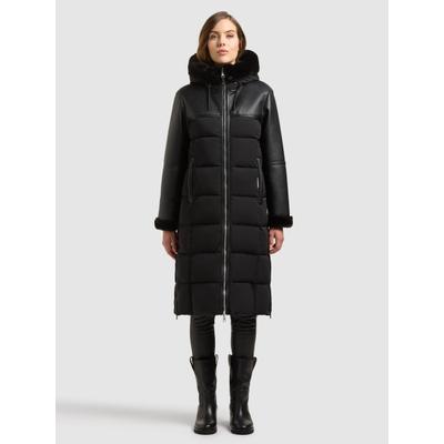 Steppmantel KHUJO "MIRYAM", Damen, Gr. S, schwarz, Web, 87% Nylon, 13% Elasthan, unifarben, regular fit wadenlang, eingesetzt, Mäntel Steppmantel