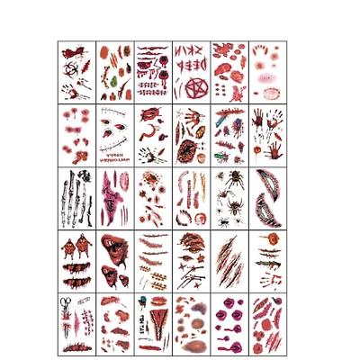 Halloween Horror Narben Tattoos – realistische Fake Narben Tattoos für Kostüme Party-Requisite, temporäre Tattoos für Schauspiel