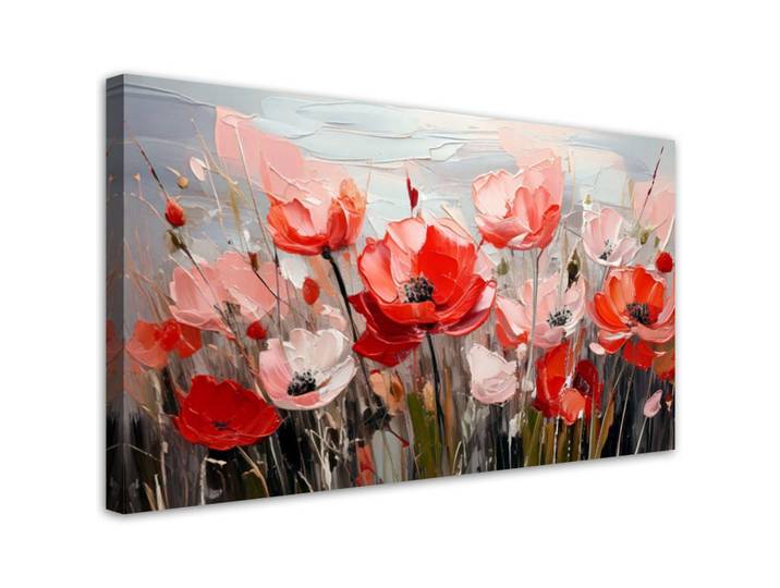 Feeby Leinwandbild Mohnfeld Blumen 120x60cm, Rosa, Baum/Pflanze/Natur, Rechteckig, 120x60 cm, Bilder & Rahmen, Bilder, Leinwandbilder