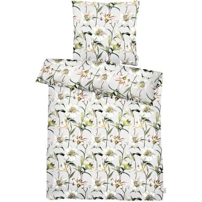 Bettwäsche APELT "Lilia", grau, B/L: 135cm x 200cm, 1 Stk., 1 Stk., Satin (Bio-Baumwolle), B/L: 80cm x 80cm, 2 Stk., Satin (Bio-Baumwolle), Obermaterial: 100% Baumwolle, Bettwäsche, Bettwäsche, Königs-Lilienblüten