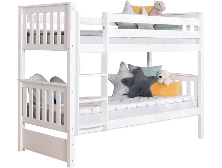 Etagenbett TICAA Sammy , weiß (kiefer massiv weiß), B:103,5cm H:160cm L:213cm, Etagenbetten, Etagenbett, mit Rollrost, Kiefer