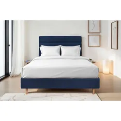 KOPFTEIL Modell Linien – Ozeanblauer Samtstoff 150 cm