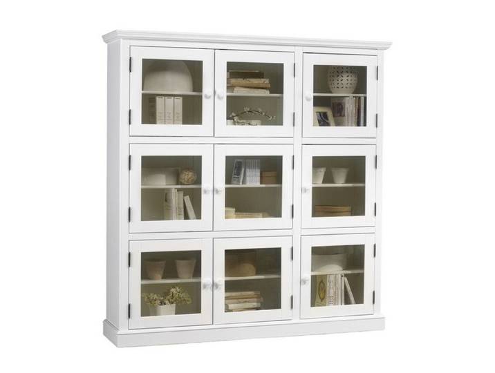 Bibliothèque Vitrine Blanche 9 Portes Vitrées Style Anglais L 163 H 170 P 37 cm - L 163 x l 37 x H 170 cm