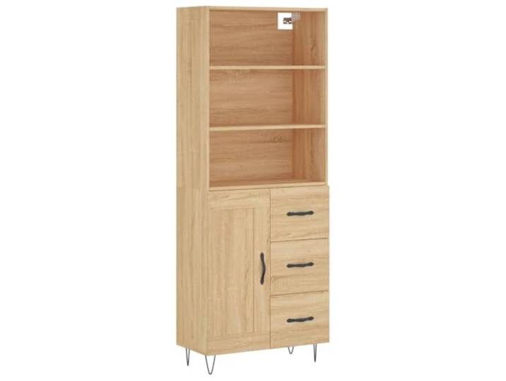 HGFDVCMR Highboard Sonoma-Eiche 69,5x34x180 cm Kommode Schrank Elegantes Aufsatzregal für Wohnzimmer und Schlafzimmer mit robusten Metallfüßen und viel Stauraum hinter der Tür.