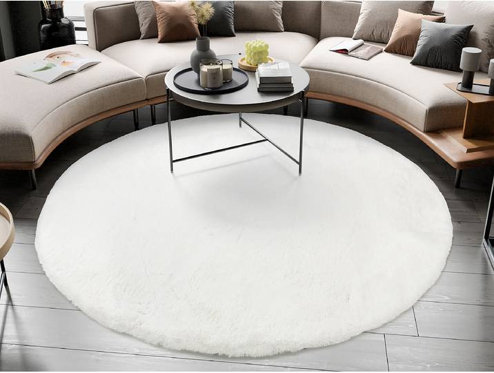 Tapis fausse fourrure Lavabile Soft rond Blanc/Blanc Ø 120cm Fourrure synthétique